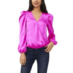 Sam Jess Womens Surplice Long Sleeve Puff Shoulder Top